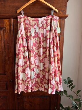 Ryegrass Linen Blend Pleat Floral Midi Skirt